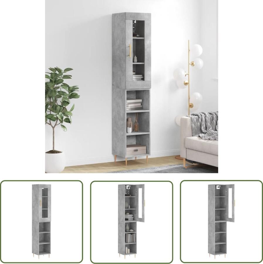 The Living Store Hoge Kast Opbergkast Betongrijs 34.5x34x180cm Duurzaam materiaal voldoende opbergruimte praktische deur ijzeren poten - Foto 2