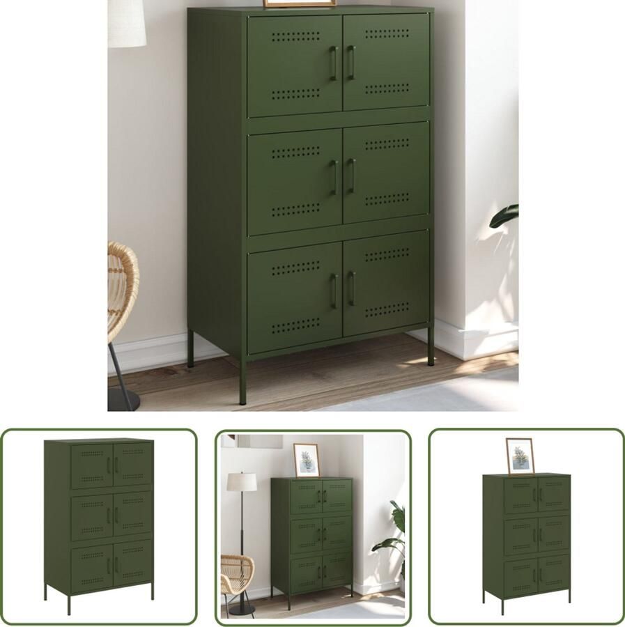 The Living Store Hoge kast 68x39x113 cm staal olijfgroen Industriële Kast Hoge Kast Opbergkast Metalen Kast Staalkast