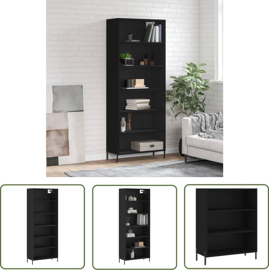 The Living Store Hoge kast 69 5x32 5x180 cm bewerkt hout zwart Hoge Kast Buffetkast Opbergkast Houten Kast Zwarte Kast - Foto 2