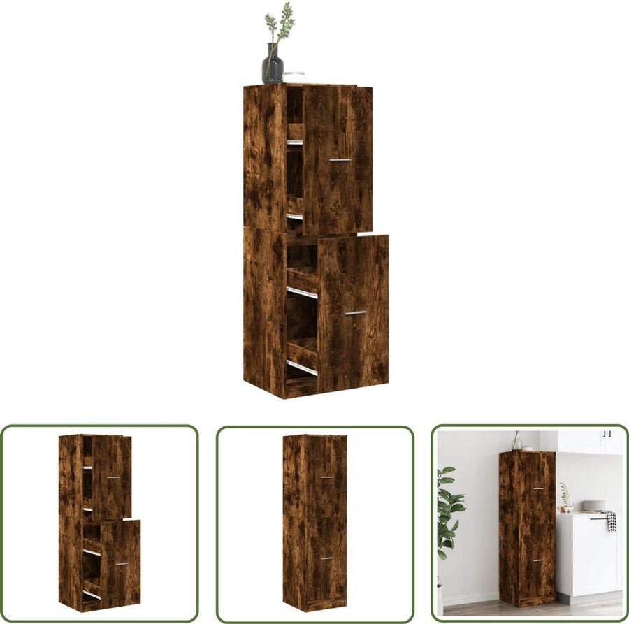 The Living Store Apothekerskast 40x41x144 5 cm bewerkt hout gerookt eikenkleurig Apothekerkast Opslagoplossing Houten Kast Roestvrijstalen Greep Vintage Look