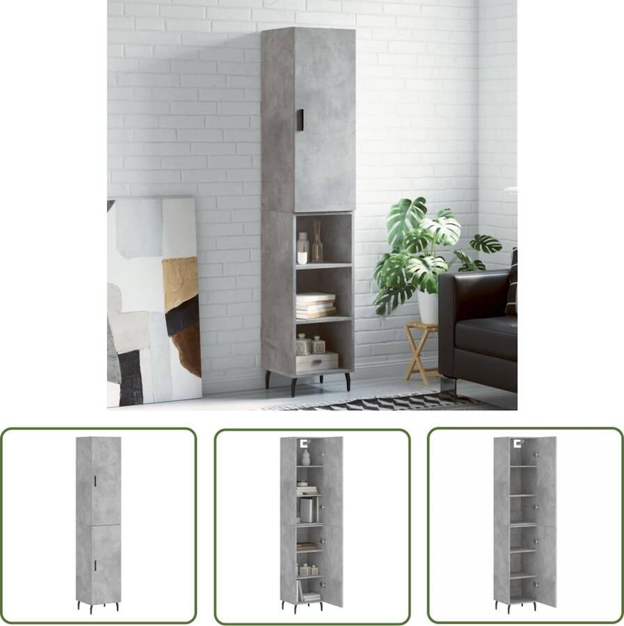 The Living Store Hoge kast 34 5x34x180 cm bewerkt hout betongrijs Hoge Kast Opbergkast Betonnen Grijze Kast Houten Kast Design Kast