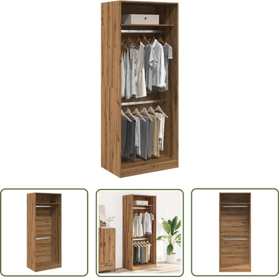 The Living Store Kledingkast 80x50x200 cm bewerkt hout artisanaal eikenkleur Kledingkast Opslagoplossing Houten Kast Vintage Kast Landelijk Design