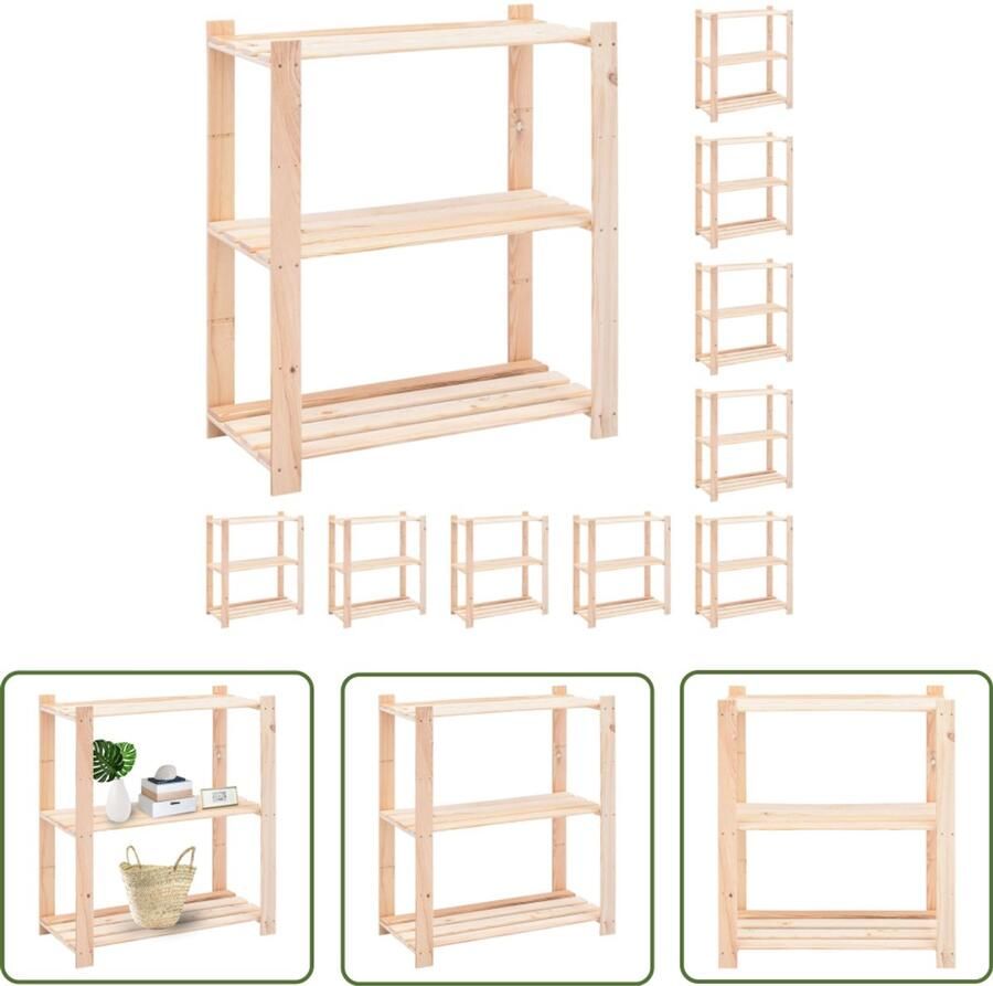 VidaXL Opslagruimte Opberg Rek Opbergrekken 3-laags 10 st 80x38x90 cm grenenhout 150 kg Grenen Hout Vintage Kast Industriele Stijl