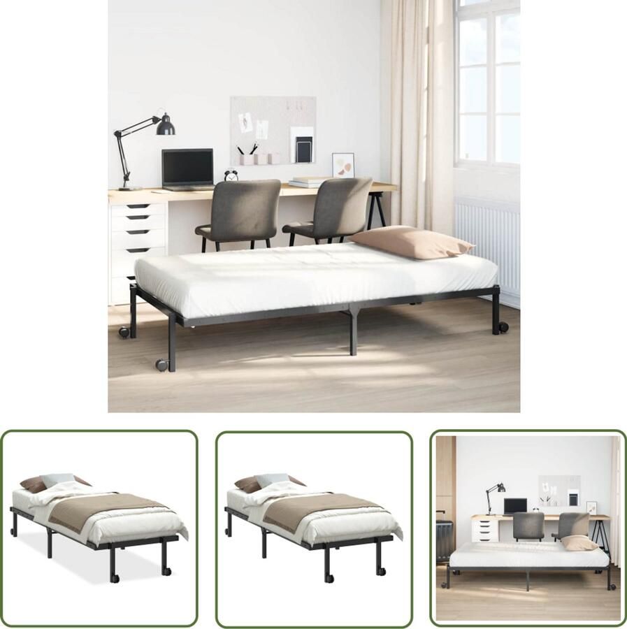 VidaXL Bedframe zonder matras opvouwbaar 75x190 cm staal zwart Bed Frame Opvouwbaar Bed Staal Bedframe Compact Bed Klein Bed