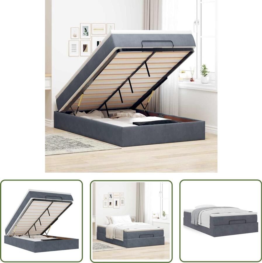 VidaXL Ottoman Bed Bedpoef Bed poef met matras 120x190 cm fluweel donkergrijs Boxspring Tweepersoonsbed Slaapbank