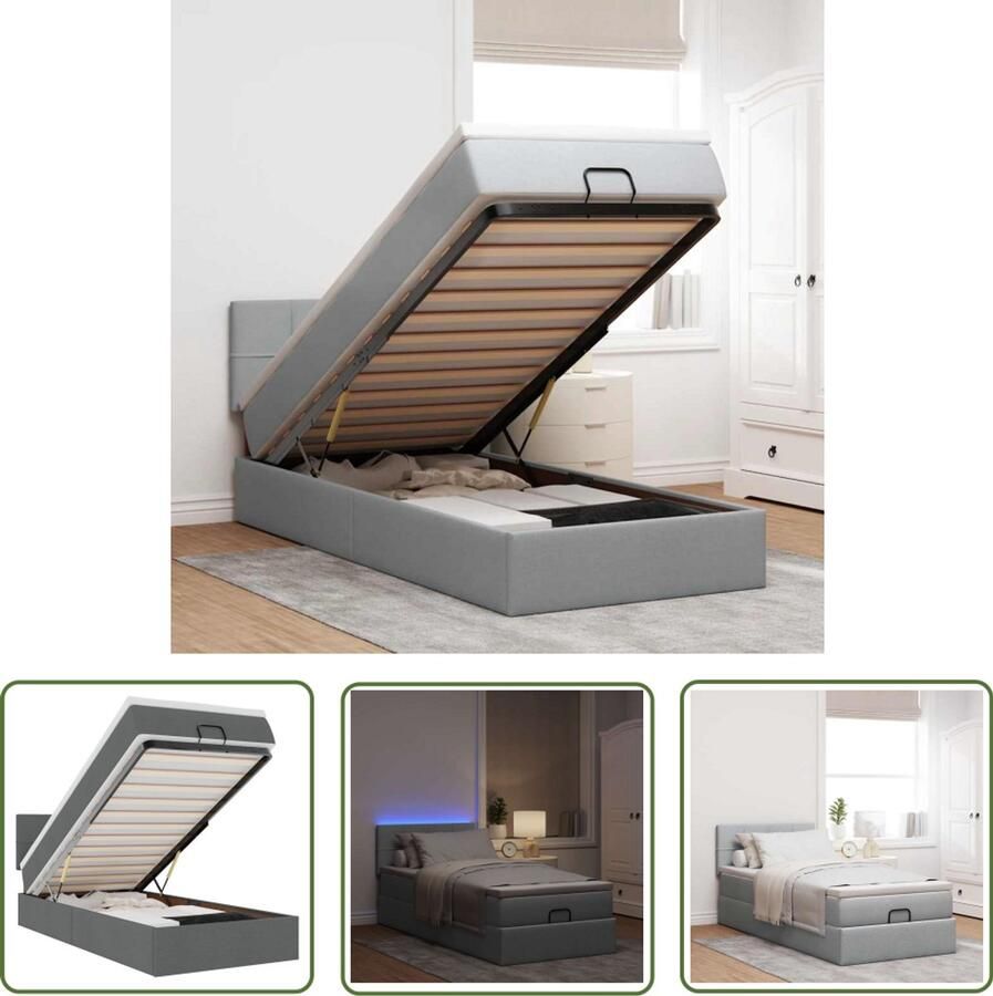VidaXL Bed poef met matras en LED's stof 80x200 cm lichtgrijs Bedpoef Ottoman Bed Boxspring Tweepersoonsbed Led Lamp