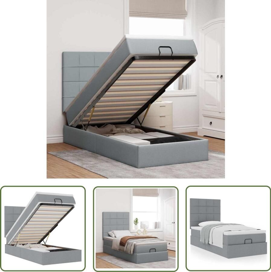 VidaXL Boxspring Ottoman Bed Ottoman bed met matras 80x200cm stof lichtgrijs Slaapcomfort Opbergbed Tweepersoonsbed