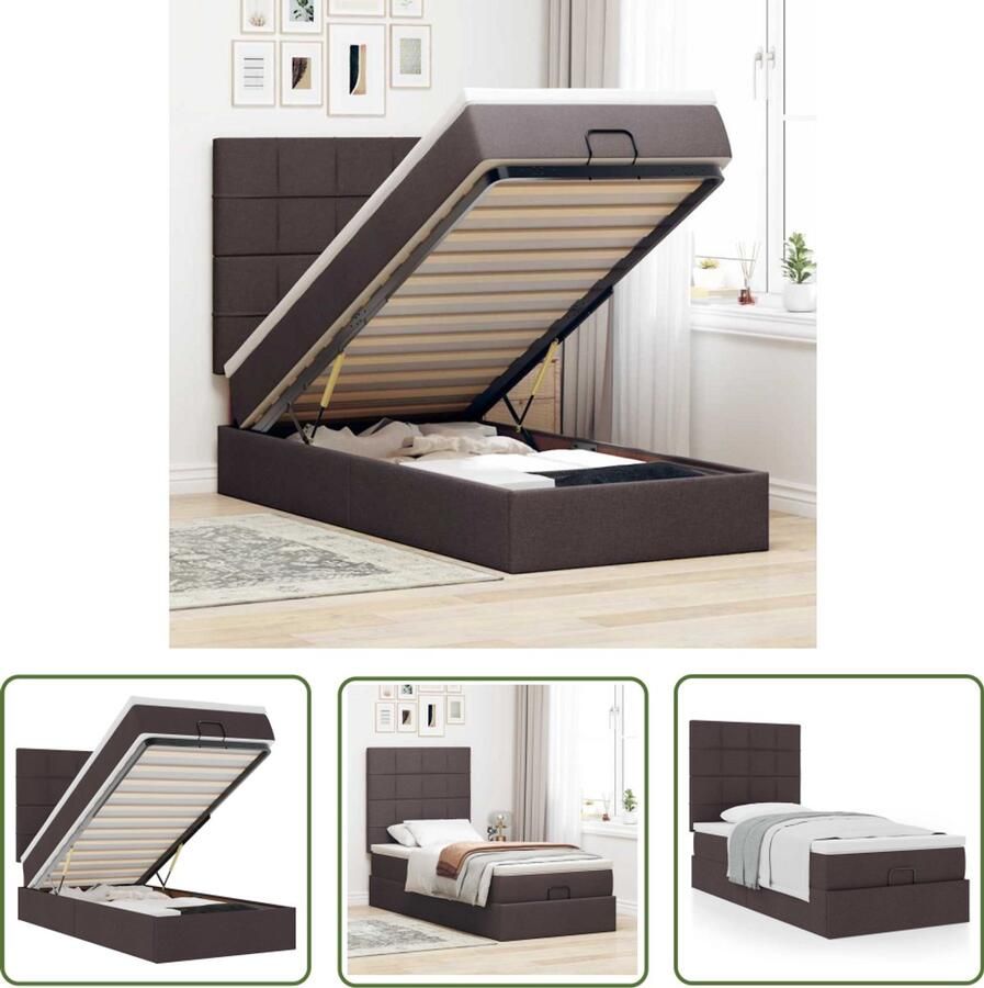 VidaXL Bed met matras 90x200 cm stof donkerbruin Bed Frame Ottoman Bed Boxspring Slaapcomfort Opbergruimte