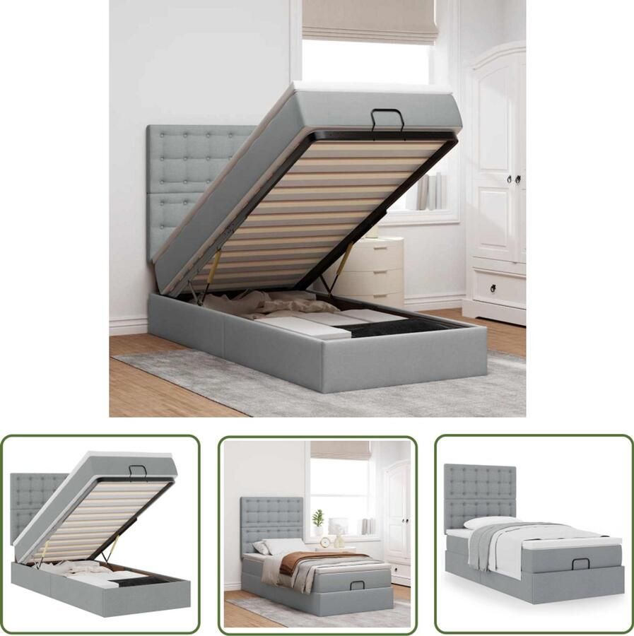 VidaXL Bed met matras 90x200 cm stof lichtgrijs Bed Frame Ottoman Bed Boxspring Tweepersoonsbed Stapelbaar Bed