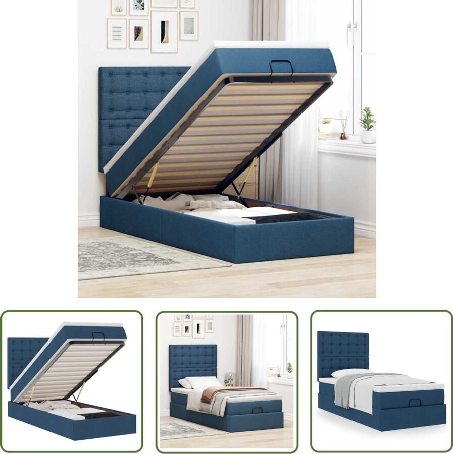 VidaXL Bed met matras 100x200 cm stof blauw Bed Ottoman Bed Slaapcomfort Boxspring Opbergruimte