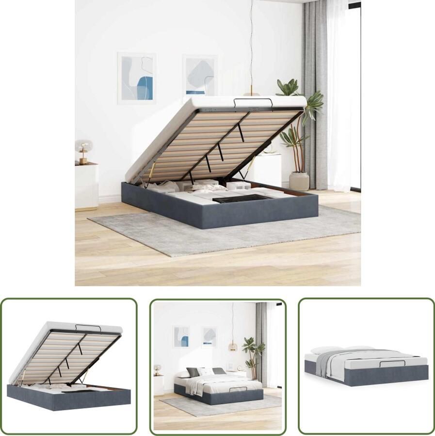 VidaXL Ottoman Bed Ottoman Bed Frame Ottoman bedframe zonder matras 140x190 cm fluweel donkergrijs Bed Frame Tweepersoons Bed Velours Bed