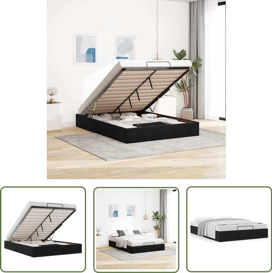 VidaXL Ottoman Bed Ottoman Bed Frame Ottoman bedframe zonder matras 140x200 cm fluweel zwart Velvet Bed Frame Black Bed Frame Tweepersoons Bed