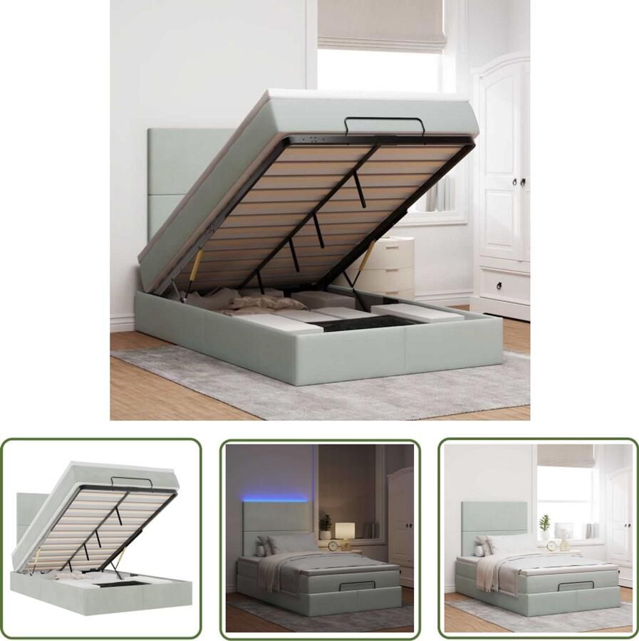 VidaXL Ottoman bed met matrassen en LED's 120x200cm fluweel lichtgrijs Bed Ottoman Bed Boxspring Tweepersoonsbed Kingsize Bed