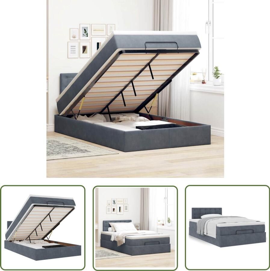 VidaXL Ottoman Boxspring Ottoman Bed Ottoman bed met matras 120x200cm fluweel donkergrijs Tweepersoonsbed Fluweel Bed Dark Grey Bed