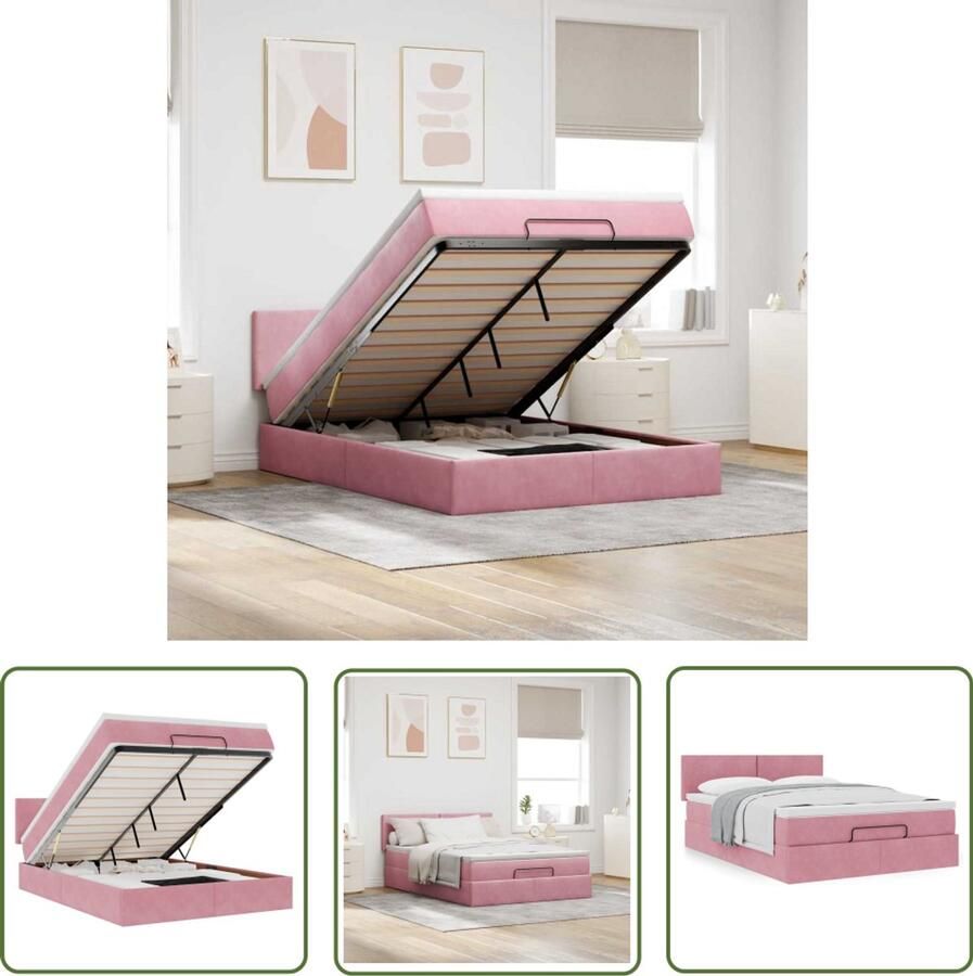 VidaXL Ottoman Boxspring Ottoman Bed Ottoman bed met matras 140x200cm fluweel roze Tweepersoonsbed Fluweel Bed Roze Bed