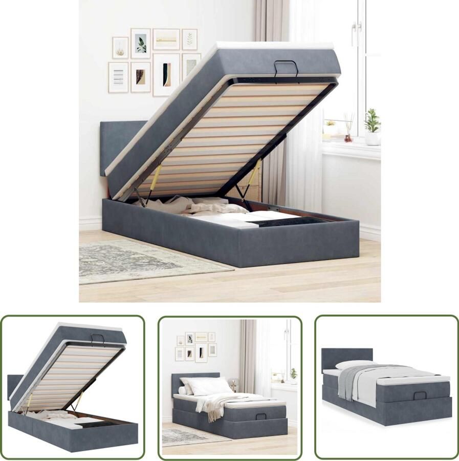 VidaXL Ottoman Boxspring Ottoman Bed Ottoman bed met matras 90x200cm fluweel donkergrijs Bed Frame Slaapcomfort Fluweel Bed