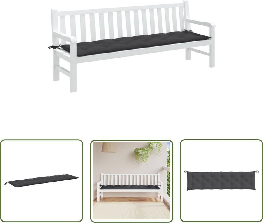 The Living Store Tuinbankkussen 200 x 50 x 7 cm GemÃªleerd antraciet Duurzaam polyester zachte vulling breed toepasbaar anti-slip ontwerp Tuinbankkussen Outdoor Kussen Zitkussen Balkondecoratie Lounge Set Accessoires