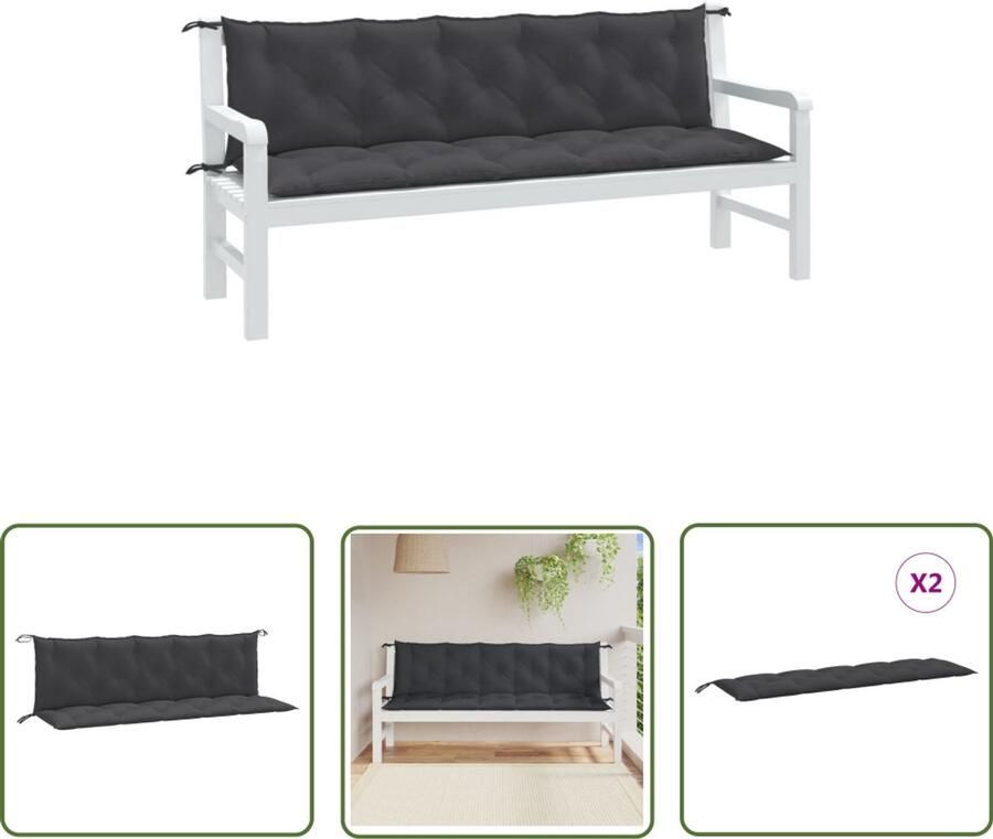 The Living Store Tuinbankkussens 2 st 180x50x7 cm stof gemêleerd antracietkleur Tuinbankkussens Outdoor Kussens Lounge Set Kussens Balkon Kussens Teras Kussens