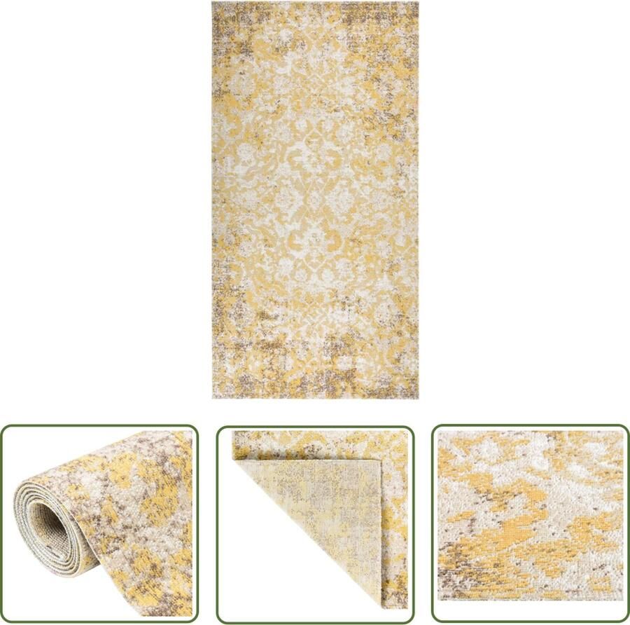 The Living Store Buitenkleed platgeweven 80x150 cm geel Tuintapijt Outdoor Tapijten Patio Dekens Veranda Kleden Zomerkleding