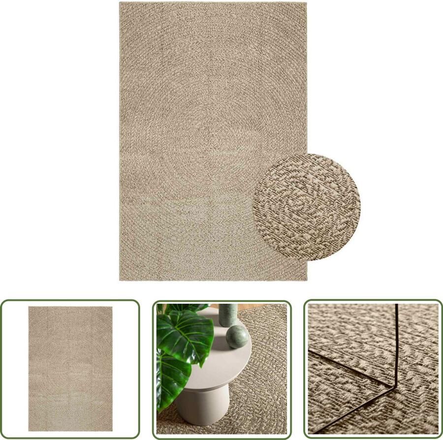 The Living Store Vloerkleed ZIZUR beige binnen en buiten 140x200 cm jute look Vloerkleed Outdoor Tapijt Terras Tapijt Balkon Tapijt Jute Look