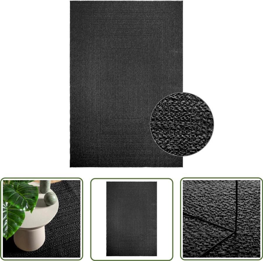 The Living Store Vloerkleed ZIZUR binnen en buiten 200x290cm jute look antraciet Vloerkleed Outdoor Tapijt Terras Tapijt Balkon Tapijt Jute Look