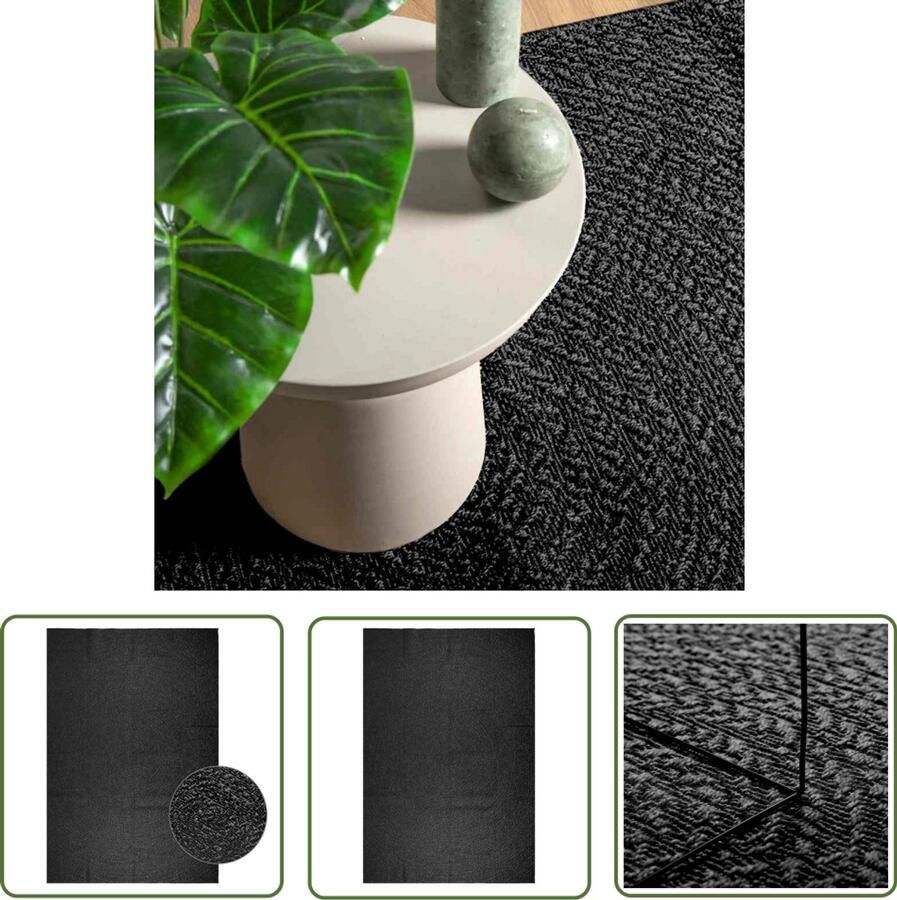 The Living Store Vloerkleed ZIZUR binnen en buiten 240x340cm jute look antraciet Vloerkleed Outdoor Tapijt Terras Tapijt Balkon Tapijt Juten Look