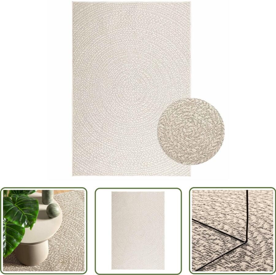 The Living Store Vloerkleed ZIZUR room binnen en buiten 120x170 cm jute look Vloerkleed Outdoor Tapijt Binnentapijt Jute Look Crème Kleur