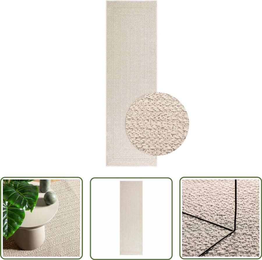 The Living Store Vloerkleed ZIZUR room binnen en buiten 80x250 cm jute look Vloerkleed Outdoor Tapijt Tuintapijt Juten Vloerkleed Crème Vloerkleed - Foto 2