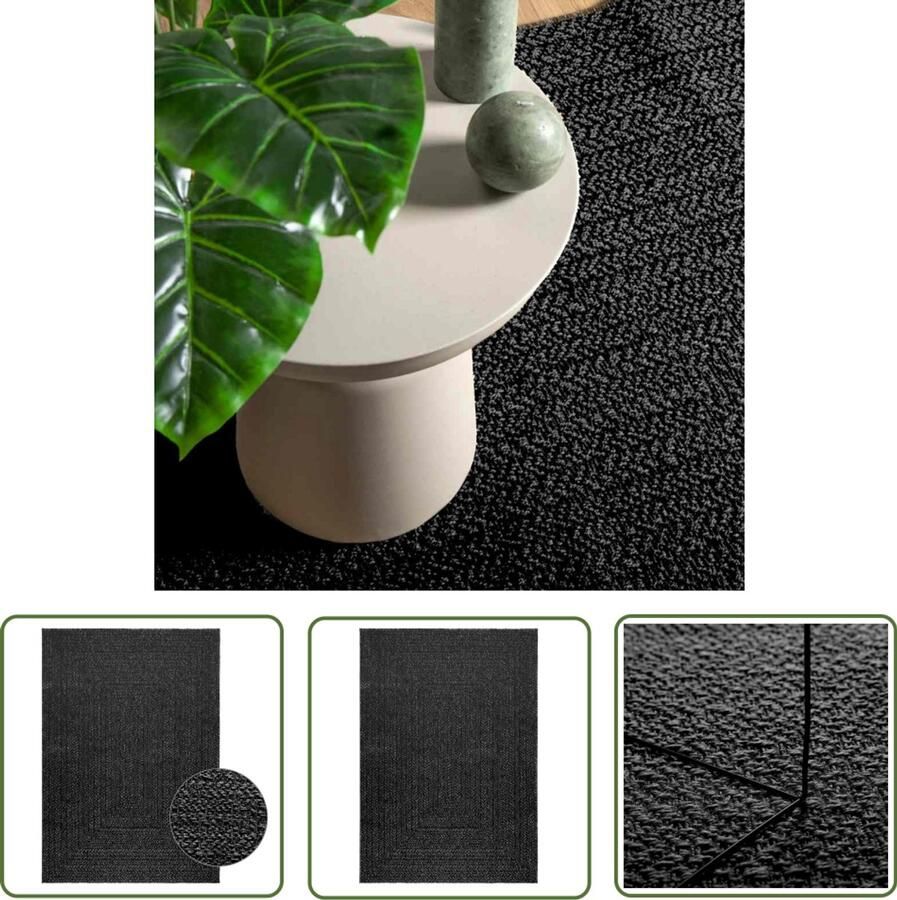 The Living Store Vloerkleed ZIZUR binnen en buiten 120x170cm jute look antraciet Vloerkleed Outdoor Tapijten Tuintapijt Antieke Vloerkleden Juten Vloerkleed - Foto 2