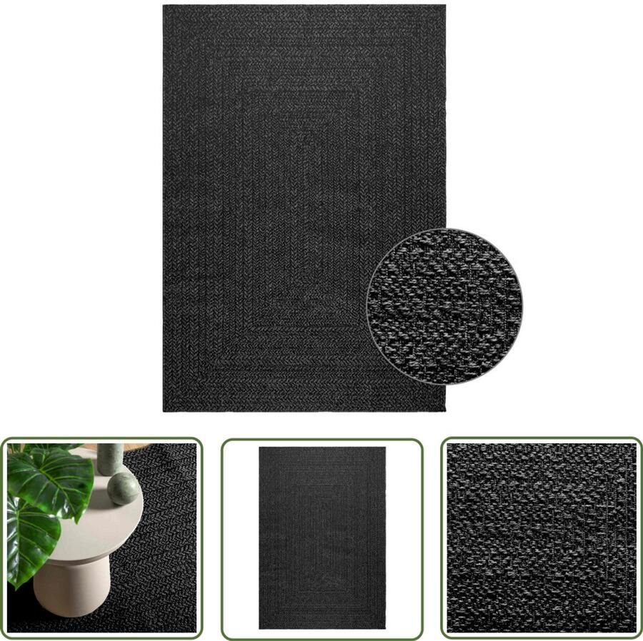 The Living Store Vloerkleed ZIZUR binnen en buiten 140x200cm jute look antraciet Vloerkleed Outdoor Tapijten Patio Dekentjes Antieke Vloeren Juten Vloerkleed