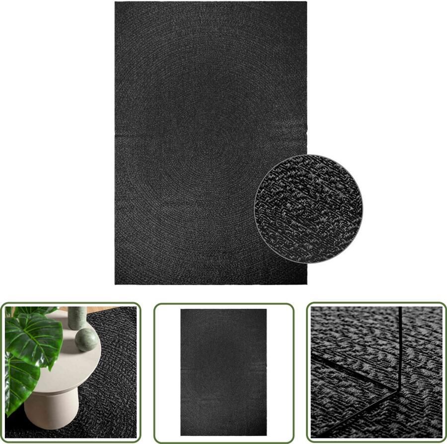 The Living Store Vloerkleed ZIZUR binnen en buiten 200x290cm jute look antraciet Vloerkleed Outdoor Tapijten Terras Tapijt Balkon Tapijt Jute Look