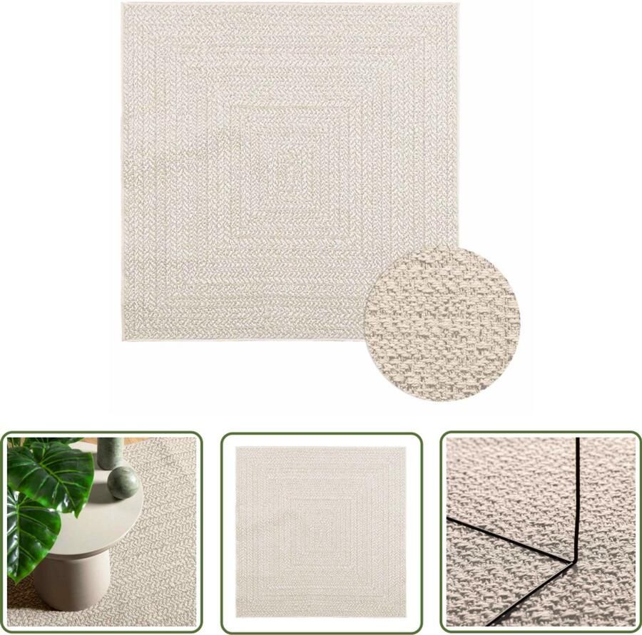 VidaXL Vloerkleed ZIZUR room binnen en buiten 120x120 cm jute look Vloerkleed Outdoor Tapijten Binnentapijt Jute Look Beige Vloertegels