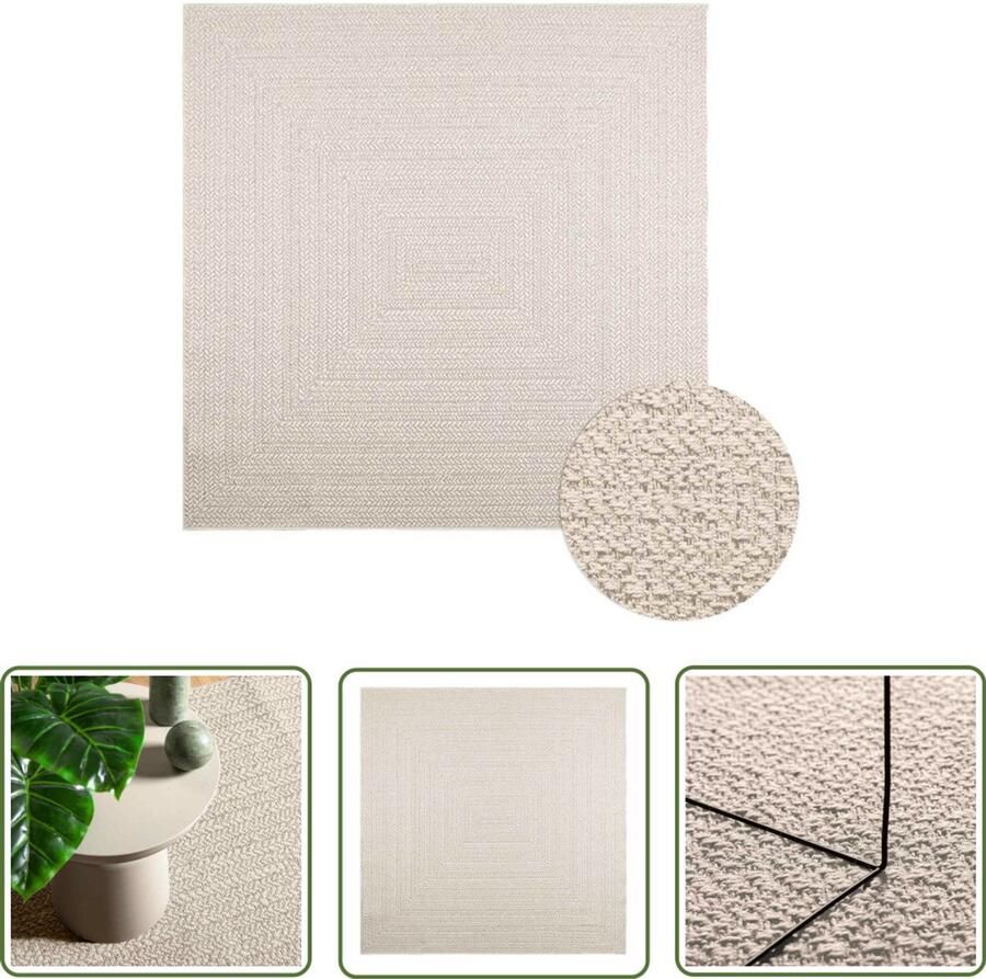 VidaXL Vloerkleed ZIZUR room binnen en buiten 200x200 cm jute look Vloerkleed Outdoor Tapijten Tuintapijt Patio Dekking Veranda Tapijt