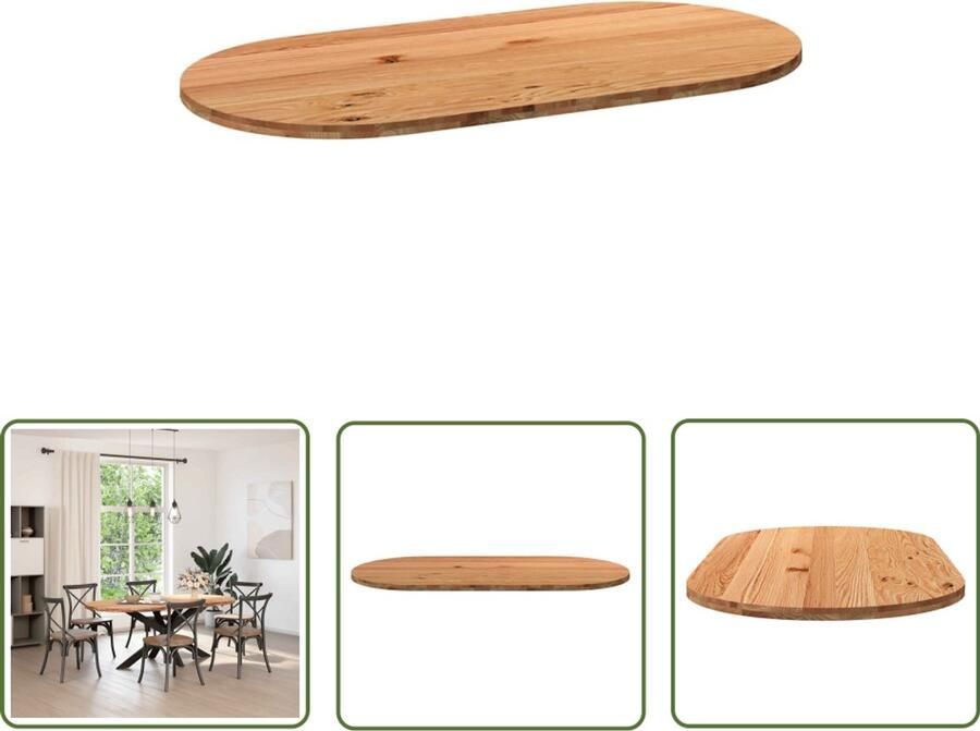 The Living Store Tafelblad 200x100x4 cm ovaal massief eikenhout lichtbruin Eikenhouten Tafelblad Oval Tafelblad Grote Tafelblad Eetkamertafel Salontafel