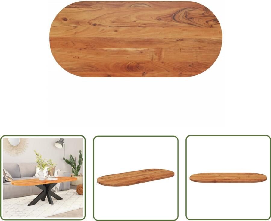 The Living Store Tafelblad ovaal 90x40x2 5 cm acaciahout Houten Tafelblad Oval Tafellaag Acacia Hout Eetkamertafel Salontafel