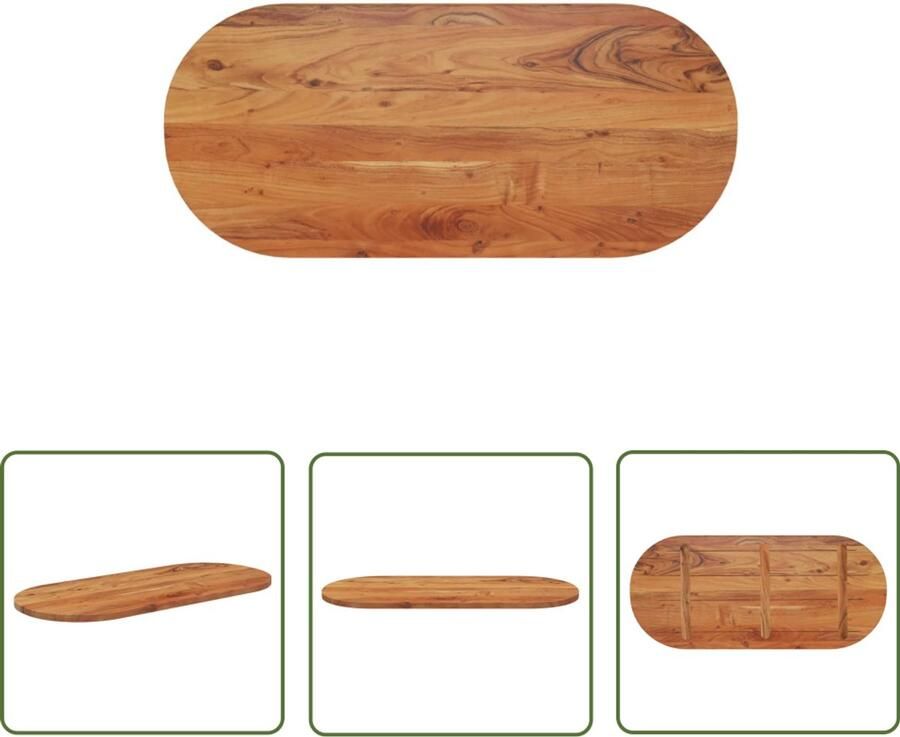 The Living Store Tafelblad ovaal 90x40x3 8 cm massief acaciahout Houten Tafelblad Oval Tafellaag Acacia Hout Eetkamertafel Salontafel