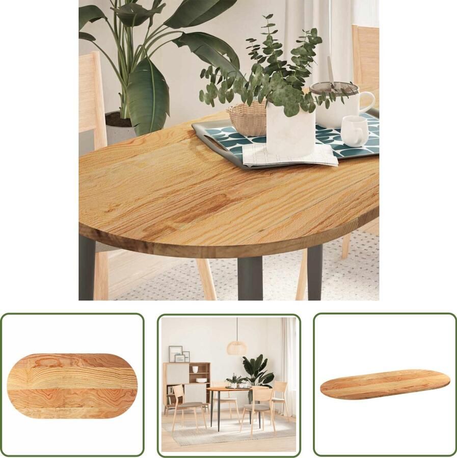 The Living Store Tafelblad 120x60x2 cm ovaal massief eikenhout lichtbruin Eikenhouten Tafelblad Oval Tafellaar Salontafelblad Massief Eikenhout Vintage Tafel
