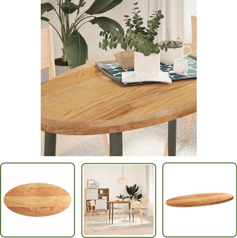 The Living Store Tafelblad 120x60x4 cm ovaal massief eikenhout lichtbruin Eikenhouten Tafelblad Oval Tafellaar Salontafelblad Bijzettafel Eetkamertafel