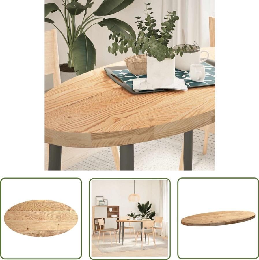 The Living Store Tafelblad 120x60x4 cm ovaal massief eikenhout Eikenhouten Tafelblad Oval Tafellaar Salontafelblad Doe-het-zelf Tafel Vintage Tafel