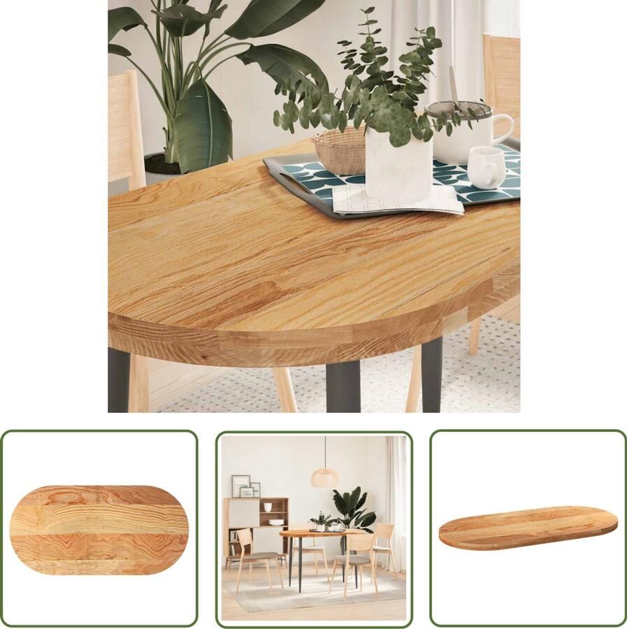 The Living Store Tafelblad 120x60x4 cm ovaal massief eikenhout lichtbruin Eiken Tafelblad Ovale Tafel Salontafelblad Bijzettafelblad Eetkamertafelblad