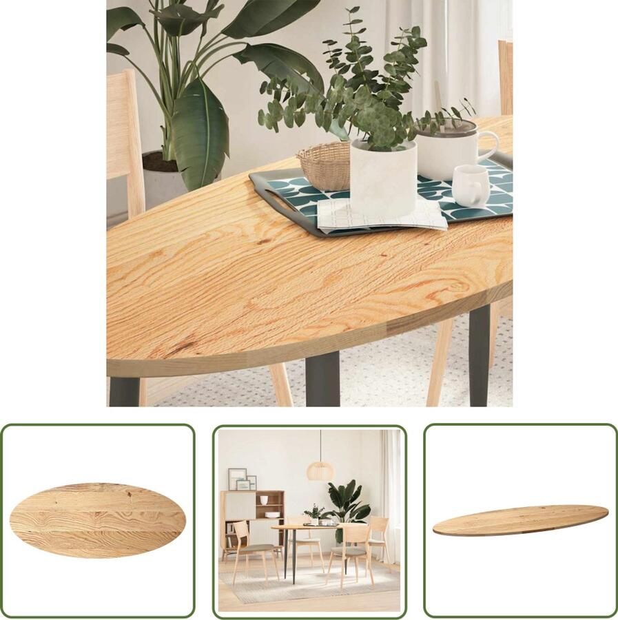 The Living Store Tafelblad 140x60x2 cm ovaal massief eikenhout Eiken Tafelblad Ovale Tafel Salontafelblad Bijzettafelblad Eetkamertafelblad