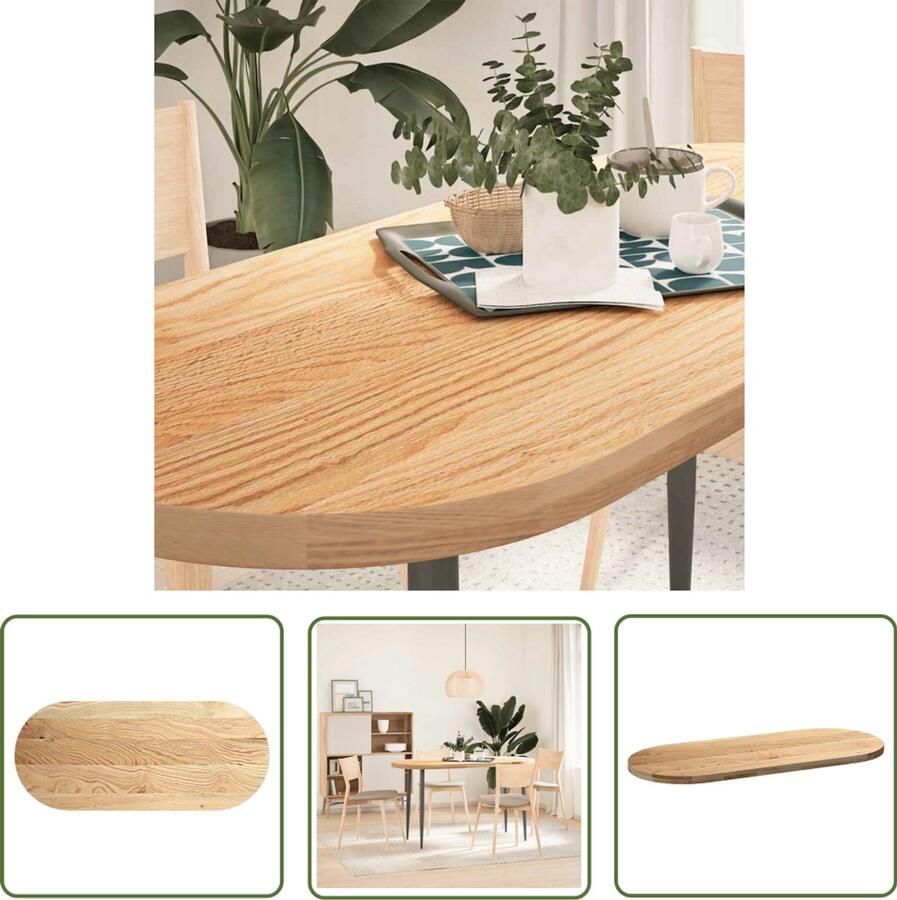 The Living Store Tafelblad 140x60x4 cm ovaal massief eikenhout Eikenhouten Tafelblad Ovale Tafel Salontafelblad Bijzettafelblad Bartafelblad