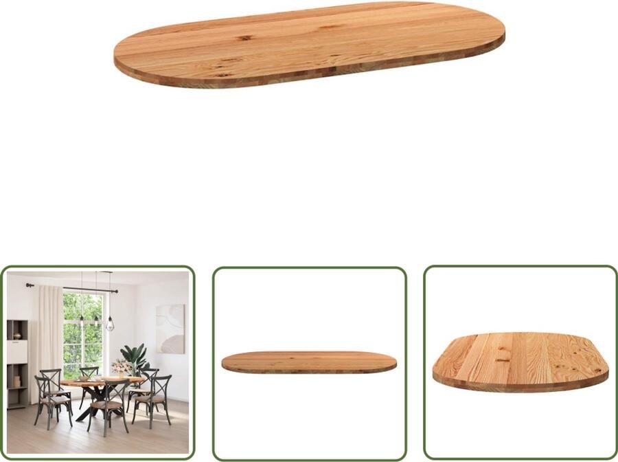 The Living Store Tafelblad 180x90x4 cm ovaal massief eikenhout lichtbruin Eikenhouten Tafelblad Ovale Tafel Eetkamertafel Tafelblad Kopen Grote Tafelblad