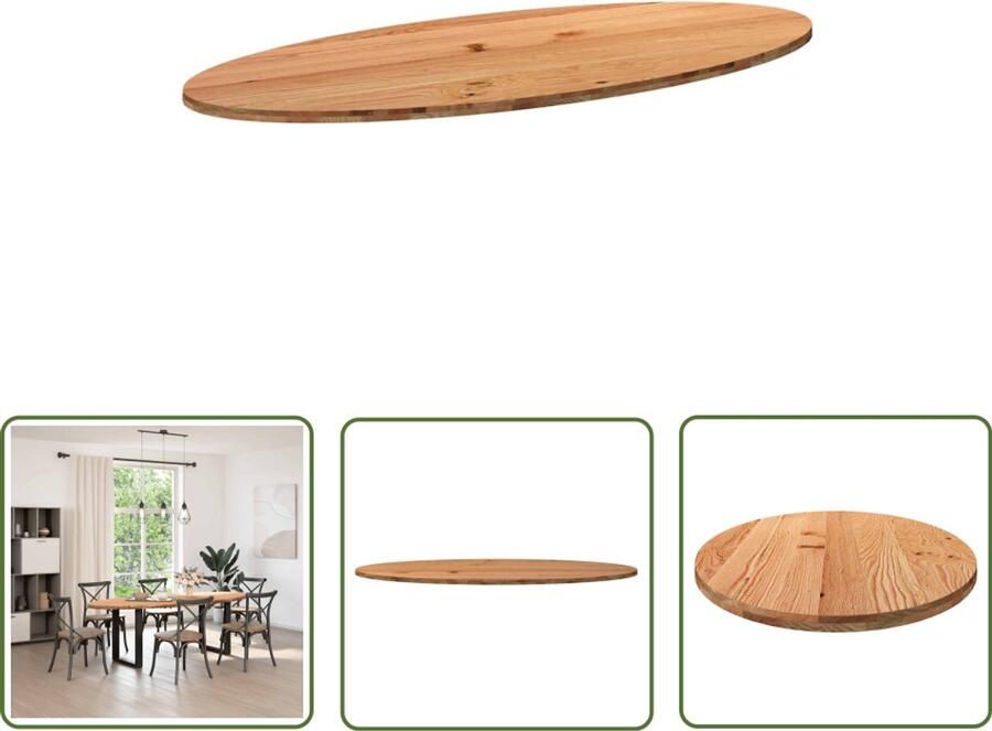 The Living Store Tafelblad 240x100x4 cm ovaal massief eikenhout lichtbruin Eikenhouten Tafelblad Ovale Tafel Eetkamertafel Grote Tafel Massief Hout