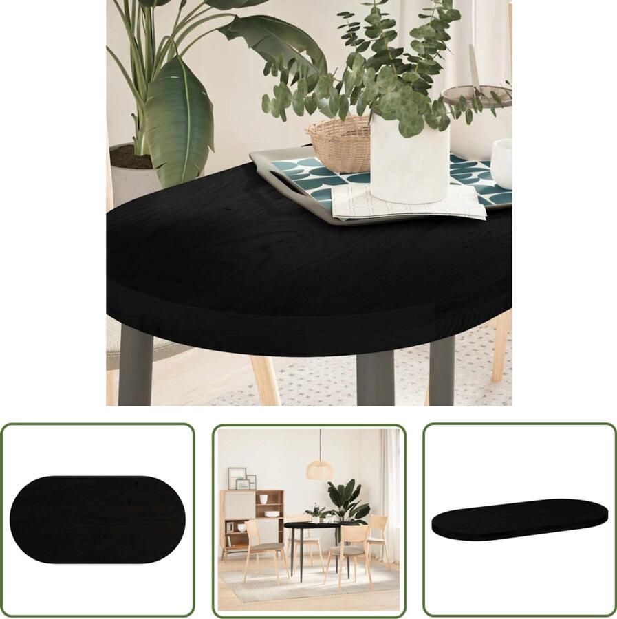 The Living Store Tafelblad 100x50x4 cm ovaal massief eikenhout donkerbruin Tafeltje Ovale Tafel Eikenhouten Tafel Salontafelblad Bijzettafel