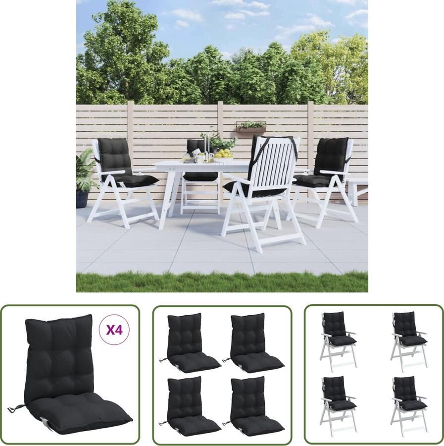 The Living Store Oxford Stoelkussen 100 x 50 x 7 cm Zwart Oxford stof PP Holle Vezel Voor Stoelen met Lage Rugleuning Stoelkussens Oxford Stof Lounge Set Tuinkussens Buitendecoratie