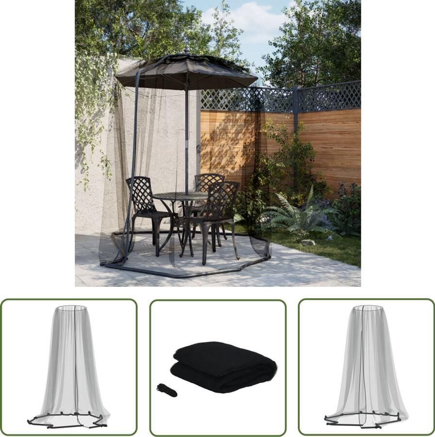 VidaXL Klamboe voor paraplu 220 gaas Φ330x250 cm zwart Klamboe Parasol Insectenwering Muggennet Zomer