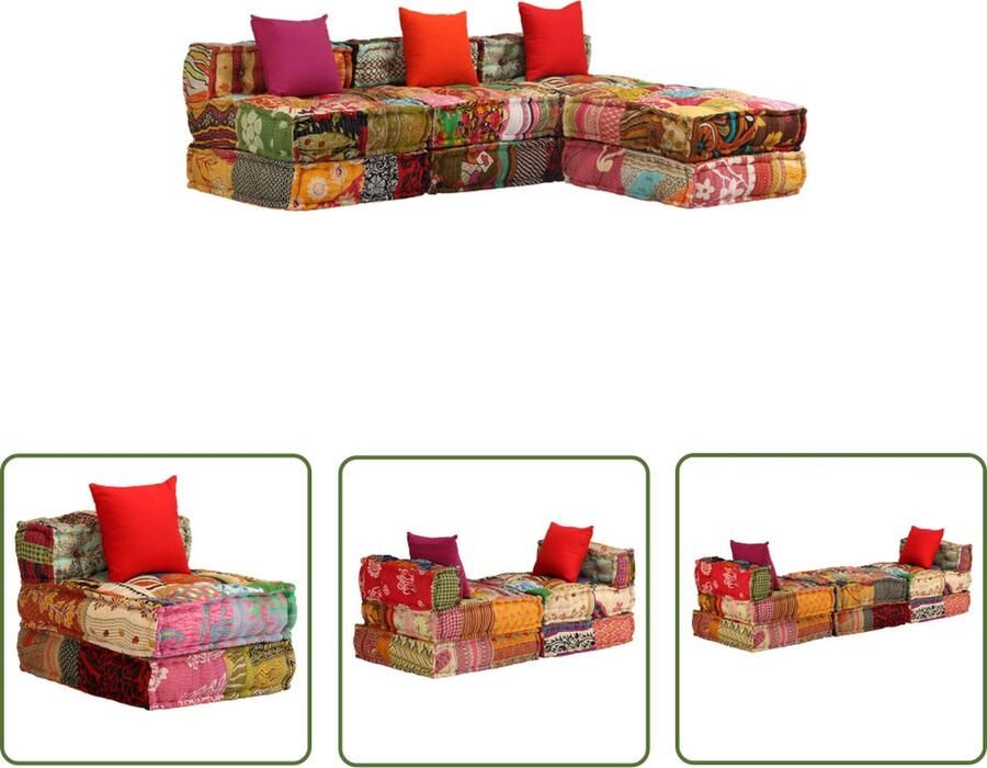 The Living Store Modulaire Slaapbank meerkleurig 180 x 140 x 58 cm patchwork design Modulaire Bank Patchwork Bank Multifunctionele Bank Lounge Bank Slaapbank