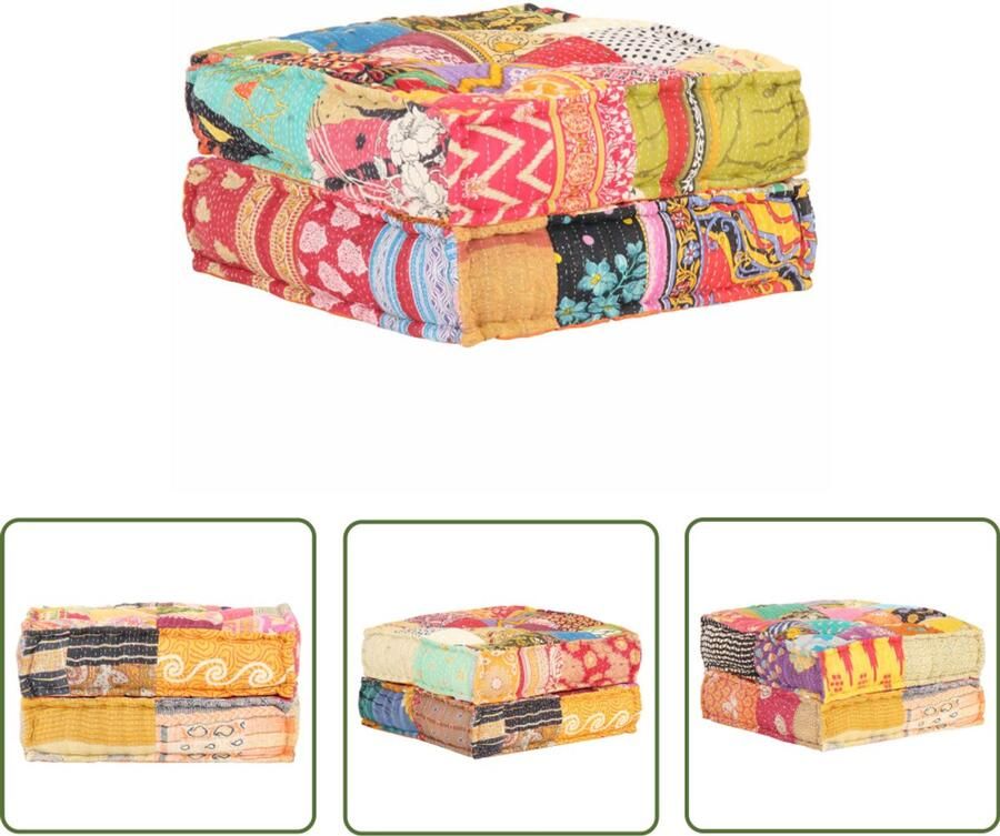 The Living Store Poef Patchwork 60 x 70 x 36 cm Meerkleurig Stof Polyester Poef Patchwork Stoffen Poef Vloerzetel Relaxstoel