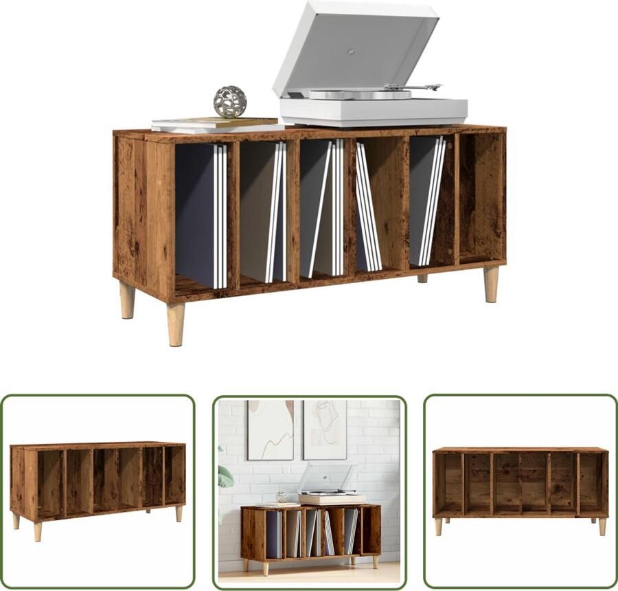 The Living Store Platenkast 100x38x48 cm bewerkt hout oud houtkleurig Vinylplaat Kast Platenspelers Cabinet Muziekblad Opslagoplossing Vintage Interieur